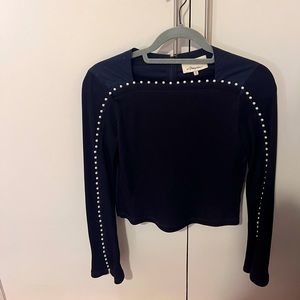 PHILLIP LIM Navy Knit/Poplin Crop top with pearls NWOT